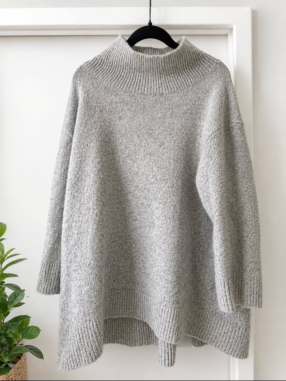 Oversized Oak and Fort Gray Funnel Neck Women's Sweater
